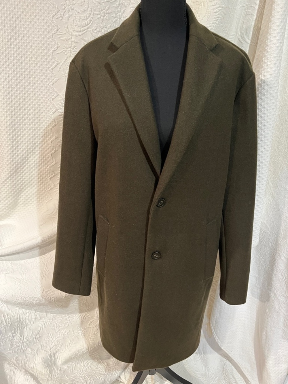 Men's Zara 4 Way Olive Green Overcoat - Classic Single-Breasted Jacket, medium